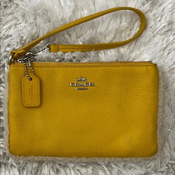 Coach Nolita Yellow Leather Wristlet with Sherpa Trim GUC - Picture 2 of 4